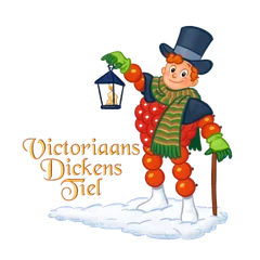 Logo Victoriaans Dickens Tiel: Victoriaans mannetje van rode bessen met hoge hoed